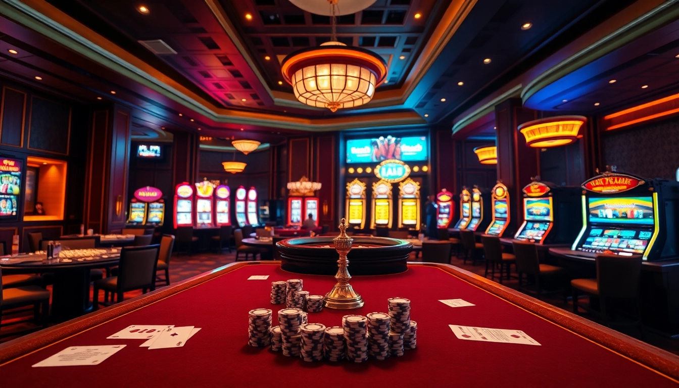 Exciting casino scene showcasing đánh giá top nhà cái uy tín, with players engaged at vibrant tables, emphasizing bets and gaming atmosphere.